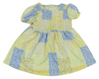 Žluto-modré kytičkované žabičkové šaty Matalan 