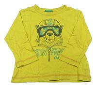 Olivové triko s medvědem Benetton