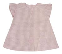 Růžovo-bílé kostkované plátěné šaty s puntíky