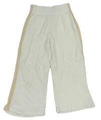 Bílé žebrované teplákové culottes kalhoty s pruhem Zara