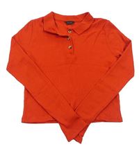 Červené žebrované crop triko s límečkem M&Co