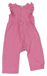 Růžový bavlněný kalhotový overal s volánky H&M