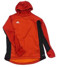 Červeno-černé sportovní funkční triko s logem a kapucí zn. Adidas