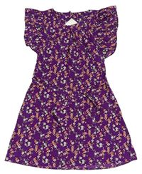 Fialové květované šaty s páskem