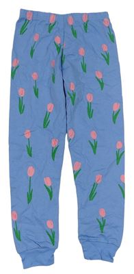 Modré pyžamové kalhoty s tulipány 