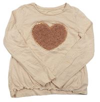 Smetanovo-růžové pruhované triko se srdcem C&A