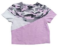Růžovo-bílo-army crop tričko s nápisem New Look