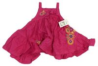 Růžové puntíkované šaty s kytičkami 