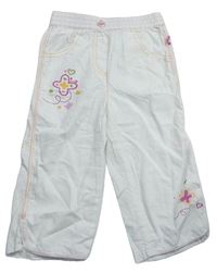 Bílé plátěné kalhoty s květinou Ergee