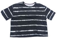 Černo-bílé pruhované/batikované oversize crop tričko PRIMARK