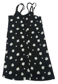 Černo-bílé mačkané letní šaty s kytičkami a knoflíky Miss E-vie