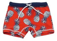 Červeno-tmavomodré nohavičkové plavky s ananasy Next