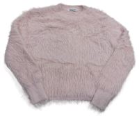Růžový chlupatý crop svetr 