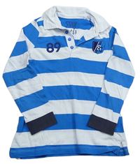 Modro-bílé pruhované polo triko s číslem a výšivkou Tchibo