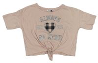 Pudrové crop tričko s nápisy a srdíčkem zn. Pep&Co
