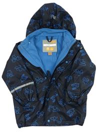 Tmaovmodro-modrá nepromokavá jarní bunda s bagry a kapucí 