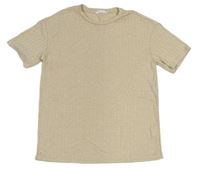 Béžové melírované pruhované úpletové tričko Shein