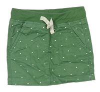 Zelená plátěná puntíkatá sukně s úpletovým pasem 