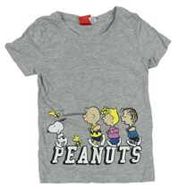 Šedé melírované tričko se Snoopym a dětmi