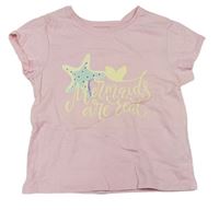 Světlerůžové pyžamové tričko s nápisem a hvězdicí 