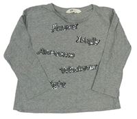 Šedé melírované triko s nápisem z flitrů H&M