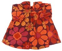 Mahagonovo-červeno-oranžové květované šaty s límečkem Next