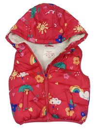Růžová šusťáková zateplená vesta s obrázky a kapucí F&F