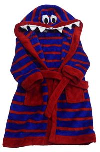 Modro-červený chlupatý pruhovaný župan s kapucí - příšerka Miniclub