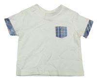Smetanové tričko s modrou kostkovanou kapsou 