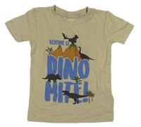 Béžové tričko s nápisem a dinosaury Carters