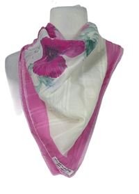 Dámský bílo-růžový květovaný šátek 