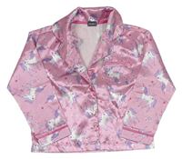 Růžový saténový pyžamový kabátek s jednorožci 