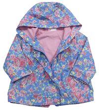Modro-barevná květovaná šusťáková jarní bunda s kapucí F&F