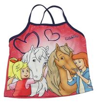 Tmavorůžovo-barevný plakový top s Bibi a Tinou s koňmi
