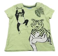 Zelenkavé tričko s opicí a tygrem