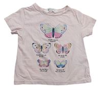 Světlerůžové tričko s motýly H&M