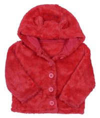 Růžový chlupatý propínací svetr s kapucí zn. Mothercare 