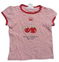 Červeno-bílé pruhované tričko s třešněmi
