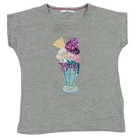 Šedé melírované tričko se zmrzlinovým pohárem s flitry M&S