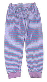 Lila-modro-bílé pruhované sametové pyžamové kalhoty Alive