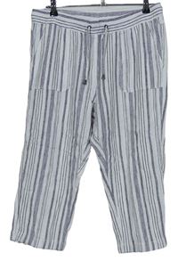Dámské tmavomodro-bílé pruhované capri lněné kalhoty M&Co