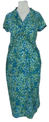 Dámské tyrkysovo-zelené kytičkované midi šaty 
