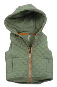 Zelená šusťáková prošívaná zateplená lehká vesta s kapucí F&F
