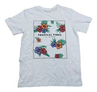 Bílé tričko s květy a nápisem Primark