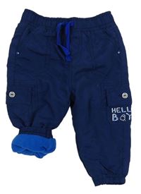 Tmavomodré šusťákové zateplené kalhoty s kapsou Ergee