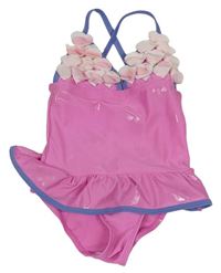 Růžové jednodílné plavky s kytičkami 