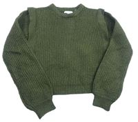 Khaki žebrovaný svetr s volánky Primark