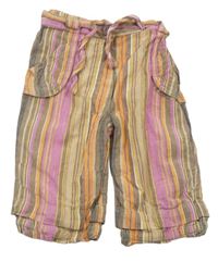Hnědo-béžovo-růžové pruhované culottes kalhoty Mini Mode