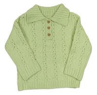 Zelenkavý svetr s dírkovaným vzorem a límečkem Nutmeg