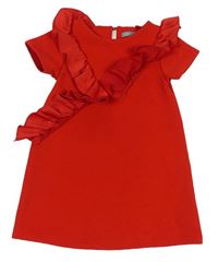 Červené žebrované šaty s volánky Next 